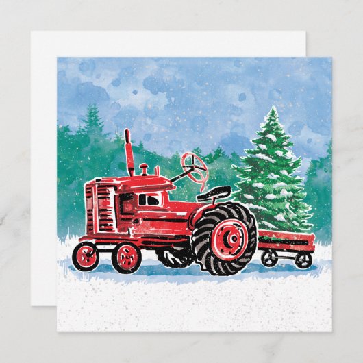 Rode Tractor Kerstboom Sla de datum op Save The Date (Voorkant / Achterkant)