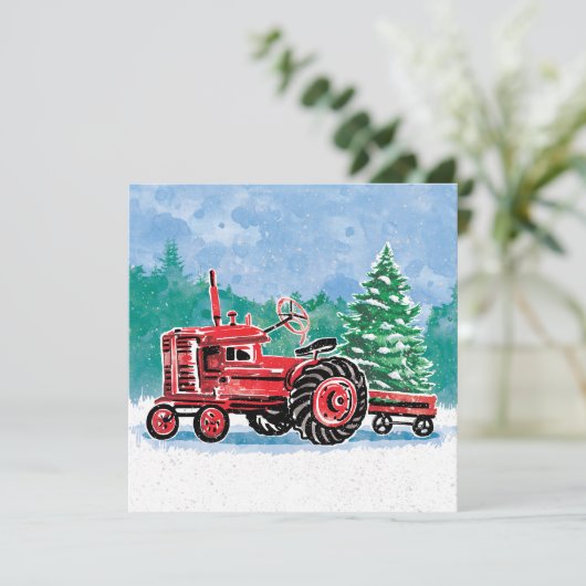 Rode Tractor Kerstboom Sla de datum op Save The Date (Staand voorkant)