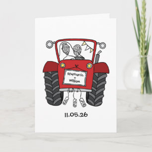 Rode Tractor Landelijke Bruiloft Kaart