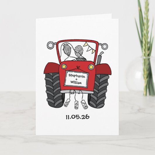 Rode Tractor Landelijke Bruiloft Kaart (Voorkant)