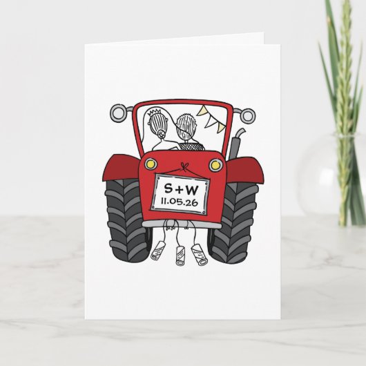Rode Tractor Landelijke Bruiloft Kaart (Voorkant)