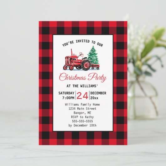  rode tractor met kerstfeest kaart (Staand voorkant)