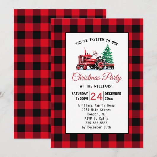  rode tractor met kerstfeest kaart (Voorkant / Achterkant)