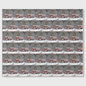 Rode Tractor Met Kerstkrans Cadeaupapier (Vlak)