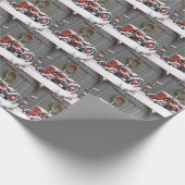 Rode Tractor Met Kerstkrans Cadeaupapier (Hoek)