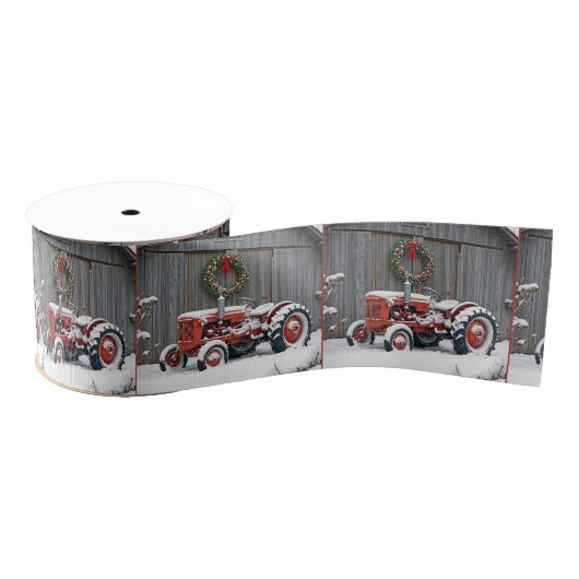Rode Tractor Met Kerstkrans Grosgrain Lint (Spoel)