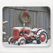 Rode Tractor Met Kerstkrans Muismat (Voorkant)