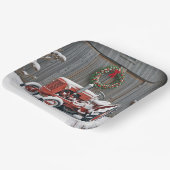 Rode Tractor Met Kerstkrans Papieren Bordje (Gebogen)