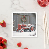 Rode Tractor Met Kerstkrans Servet (Insitu)