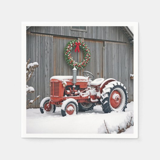Rode Tractor Met Kerstkrans Servet (Voorkant)
