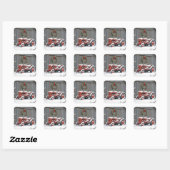 Rode Tractor Met Kerstkrans Vierkante Sticker (Vel)