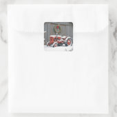 Rode Tractor Met Kerstkrans Vierkante Sticker (Tas)