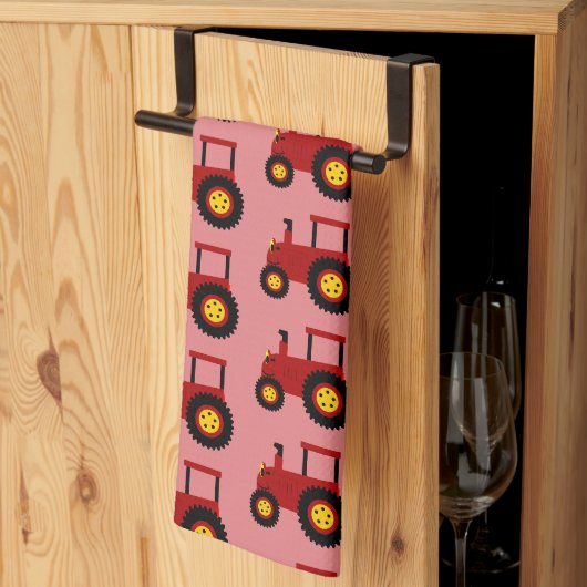 Rode Tractor Ontwerp Achtergrond in elke kleur Theedoek (Derde Gevouwen)
