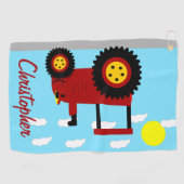 Rode Tractor Ontwerp Persoonlijk Golfhanddoek (Horizontaal)