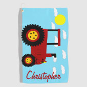 Rode Tractor Ontwerp Persoonlijk Golfhanddoek (Voorkant)