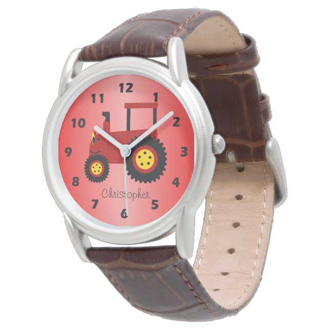 Rode Tractor Ontwerp Persoonlijk Horloge (Gekanteld)