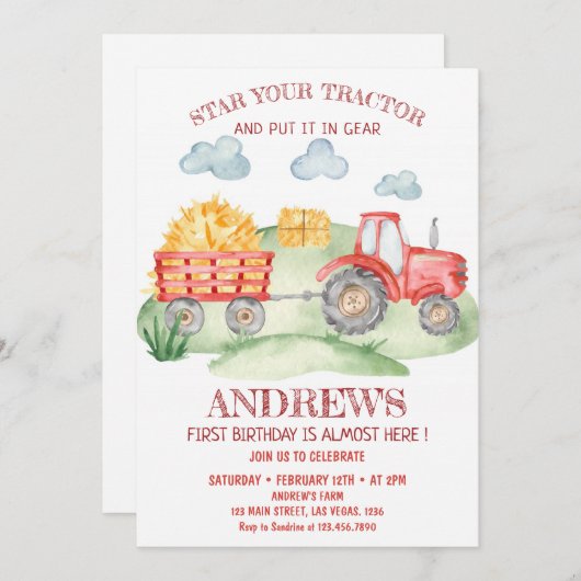 Rode tractor op elke leeftijd, verjaardag kaart (Voorkant / Achterkant)