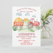 Rode tractor op elke leeftijd, verjaardag kaart (Staand voorkant)