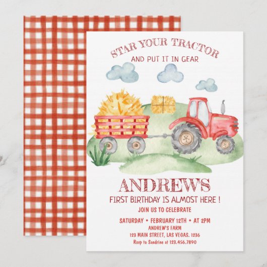 Rode tractor op elke leeftijd, verjaardag kaart (Voorkant / Achterkant)