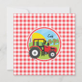Rode Tractor op Rode en Witte Gingham Kaart (Voorkant)