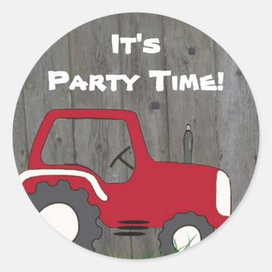 Rode Tractor Party Envelope Seals Ronde Sticker (Voorkant)