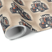 Rode  Tractor Pattern Farmer Agriculture Cadeaupapier (Rol Hoek)