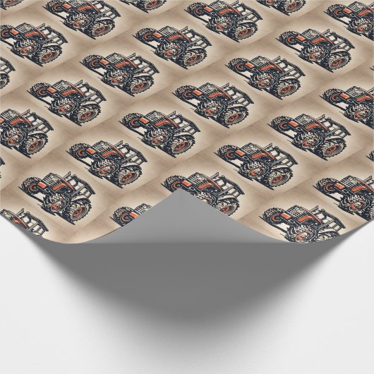 Rode  Tractor Pattern Farmer Agriculture Cadeaupapier (Hoek)
