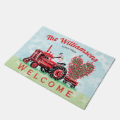  Rode Tractor Roze Bloemen Hart Welkom Deurmat (Schuin)