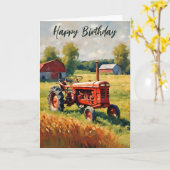 Rode Tractor  Rustiek Boerderij Happy Birthday Kaart (Gele Bloem)