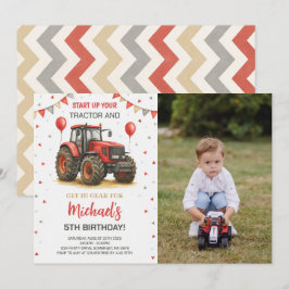 Rode Tractor Thema Verjaardagsfeest Foto Kaart