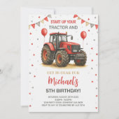 Rode tractor thema verjaardagsfeestje kaart (Voorkant)