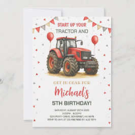 Rode tractor thema verjaardagsfeestje kaart