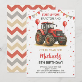 Rode tractor thema verjaardagsfeestje kaart