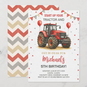Rode tractor thema verjaardagsfeestje kaart