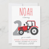Rode Tractor Tweede Verjaardag uitnodiging (Voorkant)