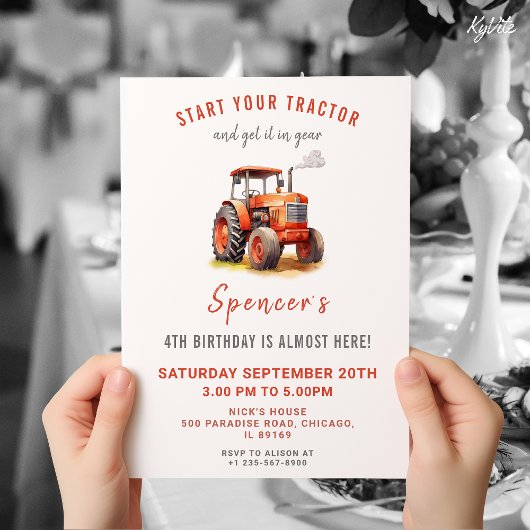 Rode Tractor Verjaardag uitnodiging