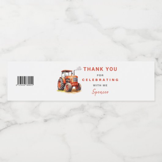 Rode Tractor Verjaardag Waterfles Etiket Wrapper (Enkel label)