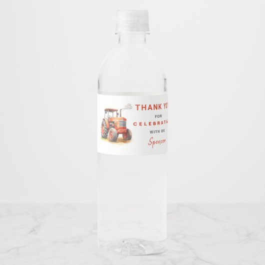 Rode Tractor Verjaardag Waterfles Etiket Wrapper (Voorkant)