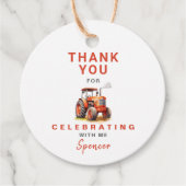 Rode Tractor Verjaardagscyclus Favor Gift Label (Voorkant)