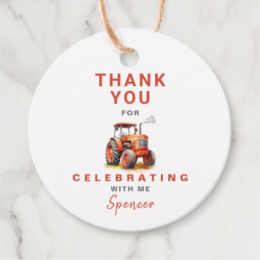 Rode Tractor Verjaardagscyclus Favor Gift Label (Voorkant)