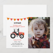 Rode tractor verjaardagsfeestje uitnodigen met fot kaart (Voorkant / Achterkant)