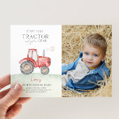 Rode tractor verjaardagsfoto kaart