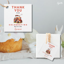 Rode Tractor Verjaardagsplein Favor Gift Label