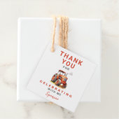 Rode Tractor Verjaardagsplein Favor Gift Label (In situ)