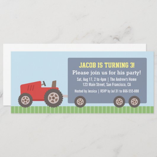 Rode Tractor Voertuig Verjaardag Uitnodigingen (Voorkant / Achterkant)
