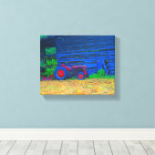 Rode tractor voor schuur canvas afdruk (Insitu (Houten vloer))