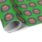 Rode tractorband op groene achtergrond cadeaupapier (Rol Hoek)