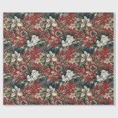 Rode traditionele kerstbloem en pinecone cadeaupapier (Vlak)