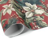 Rode traditionele kerstbloem en pinecone cadeaupapier (Rol Hoek)