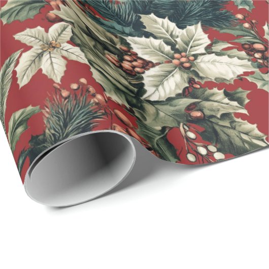 Rode traditionele kerstbloem en pinecone cadeaupapier (Rol Hoek)